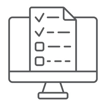 Online tests thin line icon, e learning and education, exam sign vector graphics, a linear pattern on a white background, eps 10.
