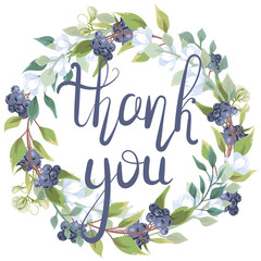 Wall Mural - Thank you. Hand-written lettering. Beautiful floral wreath