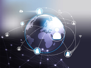 Poster - Abstract technology concept Internet futuristic network connection human communication with world map circle future technology digital,wifi,social and phone on hi tech background.Vector illustration.