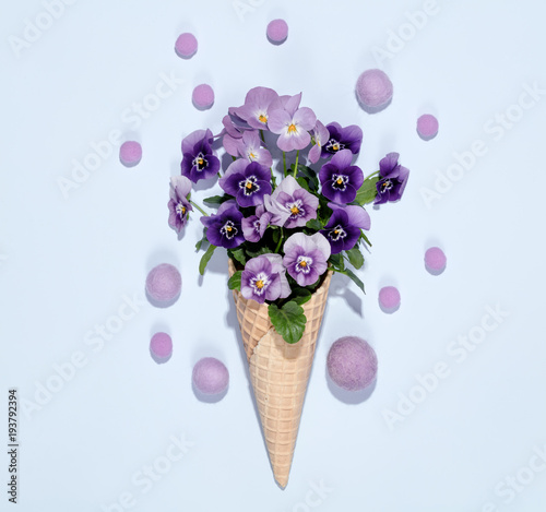 Spring flowers in waffle cone