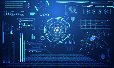 Fototapete - abstract technology ui futuristic concept hud interface hologram elements of digital data chart, communication, computing and circle percent vitality innovation on hi tech future design background