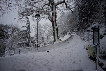 City Park in Snow - Montmartre, Paris