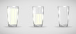 © svitlananiko - Realistic glass beaker. Set of three glasses. Glass with milk. Glassware with drinks. Drinking glass isolated vector illustration. Full and empty glass. Glassware with shadows and highlights AI10