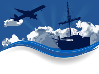 Sticker - Silhouette of the pirate ship and airplane