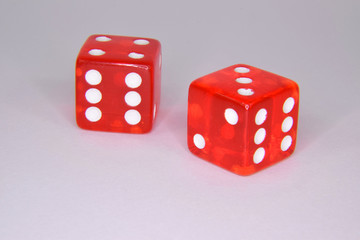 Thrown and Fallen Red Gambling Casino Dice 