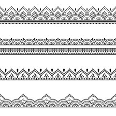 set of seamless borders for design and application of henna. mehndi style. decorative pattern in ori