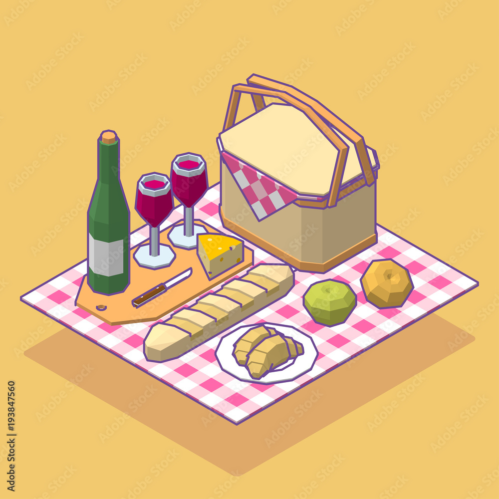 Isometric low poly picnic food set. Vector illustration Stock Vector ...