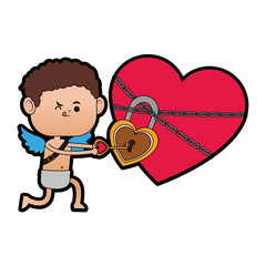 Poster - Cupid locks heart with chains and padlock vector illustration graphic design