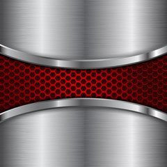 Metal brushed background with red perforated element