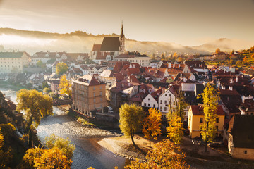 Fototapete - Historic town of Cesky Krumlov at sunrise, Bohemia, Czech Republic