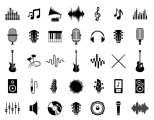 set of vector music icons isolated on white