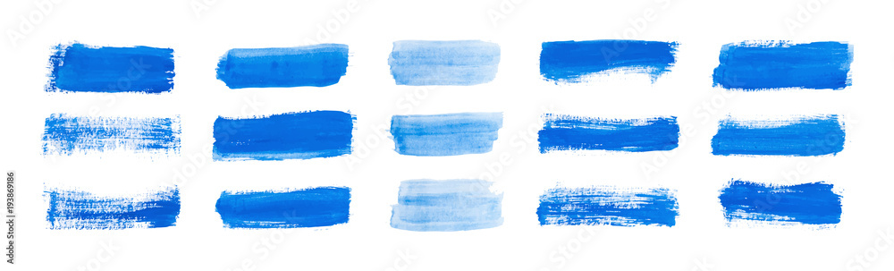 Set blue rectangle watercolor texture on the white background, vector ink, acrylic decoration.  - obrazy, fototapety, plakaty 