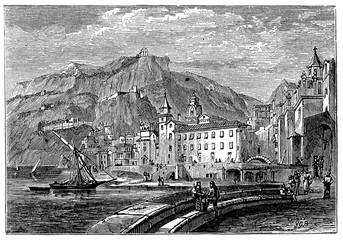 Fototapete - victorian engraving of Amalfi, Italy