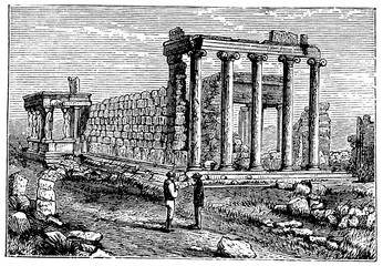 Fototapete - victorian engraving of the Erechtheum, Athens