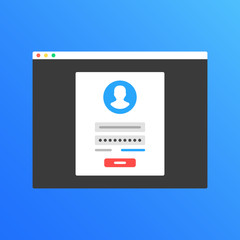 Poster - Login form. Web browser window with sign in page. Membership, registration, authentication, authorization concepts. Modern flat design graphic elements. Vector illustration