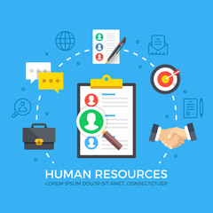 Poster - Human resources. Modern flat design style graphic elements. Thin line icons set and flat icons set. Premium quality. Vector illustration