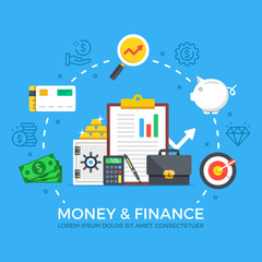 Poster - money and finance. modern flat design style graphic elements. thin line icons set and flat icons set