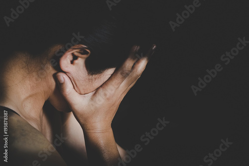 Fotomural Young depressed woman, domestic and rape violence,beaten and raped sitting in th