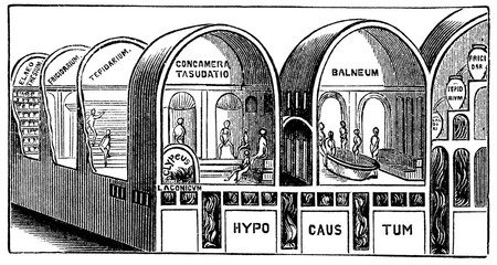 Fototapete - victorian engraving of a diagram of an ancient Roman bath house