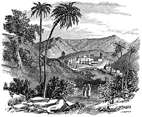 Fototapete - victorian engraving of el-Eizariya, West Bank, Palestinian Territories