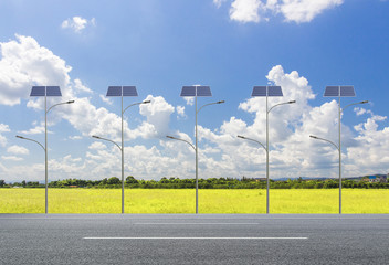 Wall Mural - Solar street light on the road in the city, the use of sunlight as power lighting