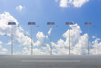 Wall Mural - Solar street light on the road in the city, the use of sunlight as power lighting