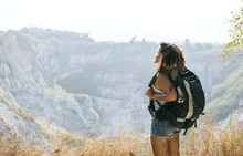 Woman Traveler Looking At Mountain