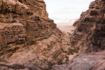 Nice view sand and big rocks in Wadi Rum desert in Jordan