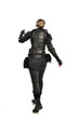© faestock - full length portrait of female  soldier wearing black  tactical armour  facing away from camera, isolated on white studio background.