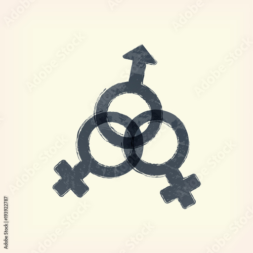 Gray Sex One Man And Two Women Male Female Crossing Signs Icon Symbol Pale Yellow Background Painted Design Element Watercolor Illustration For Web Or Typography Magazine Flyer Poster Stock Vector