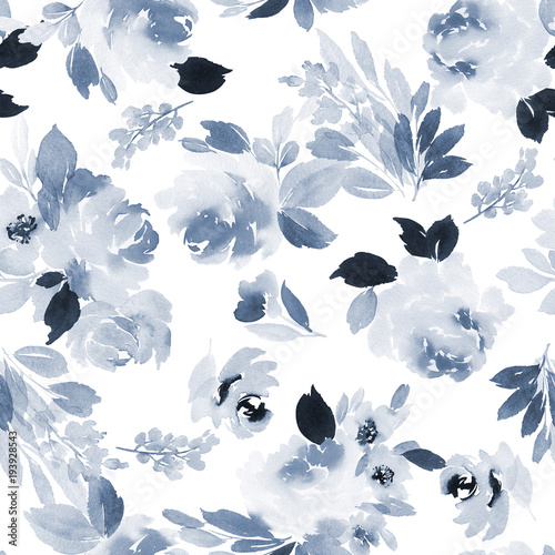 Seamless summer pattern with watercolor flowers handmade.