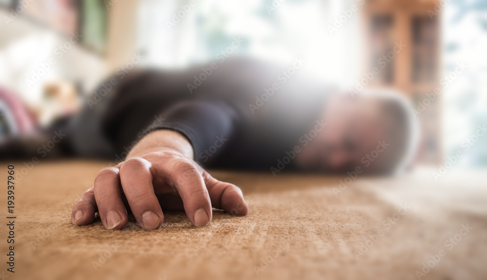 a man lies unconscious in his apartment
 - obrazy, fototapety, plakaty 