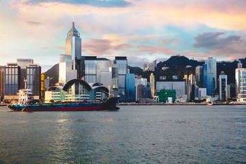 Wall Mural - Hong Kong skyline in the morning over Victoria Harbour, Hong Kong China