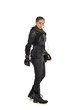 © faestock - full length portrait of female  soldier wearing black  tactical armour, isolated on white studio background.