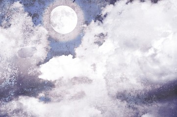 vintage cloudy sky with full moon and copy space. elements of this image furnished by nasa.