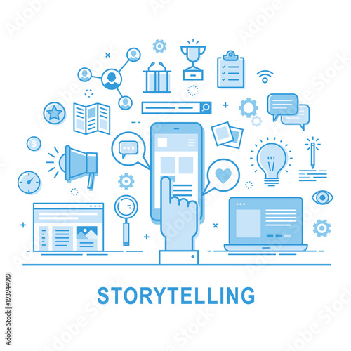 Storytelling Vector Illustration Of Building Social Media Campaigns 