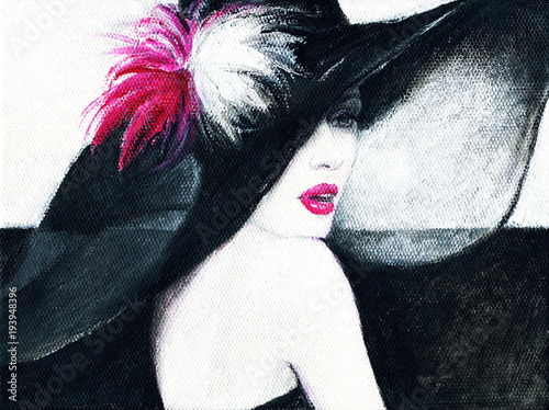 Naklejka na szybę beautiful woman. fashion illustration. acrylic painting