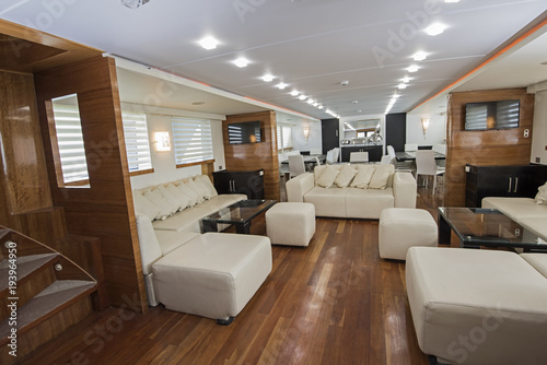Fotografie, Obraz Interior of large salon area of luxury motor yacht