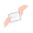 Vector illustration of one person giving an envelope to another person