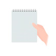Vector illustration of a hand holding a blank squared notebook
