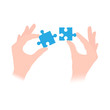 Vector illustration of hands putting puzzle pieces
