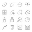 Medicine, pills set of vector icons outline style