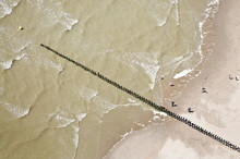 Aerial Image Of Wooden Wave Breaker At A Beach In Nord-pas-de-Calais