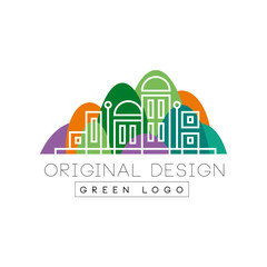 Wall Mural - Green logo original design logo, colorful city landscape skyline, real estate vector Illustration on a white background