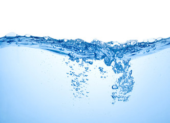 water surface with bubbles and splash isolated in white background