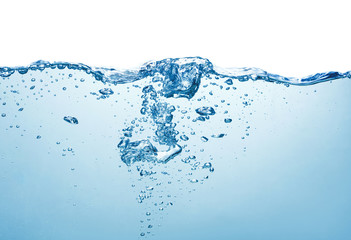 water surface with bubbles and splash isolated in white background