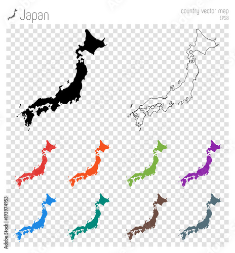 Japan High Detailed Map Country Silhouette Icon Isolated