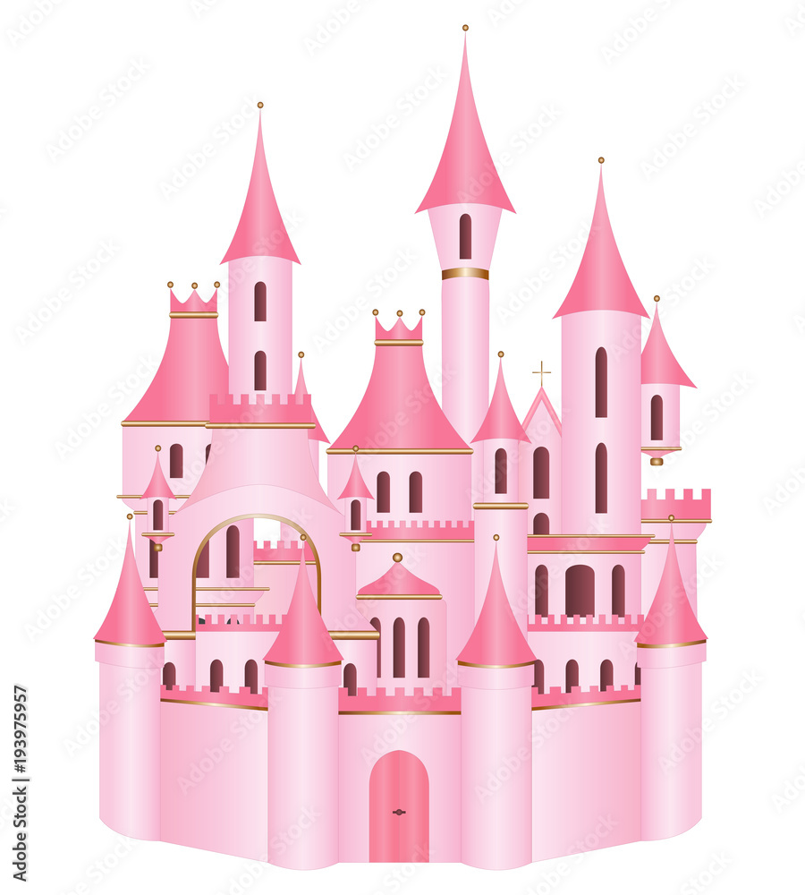 Pink princess castle vector