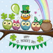 St Patricks Greeting Card With Five Owls