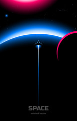 space exploration vector background, planets and space shuttle in outer space